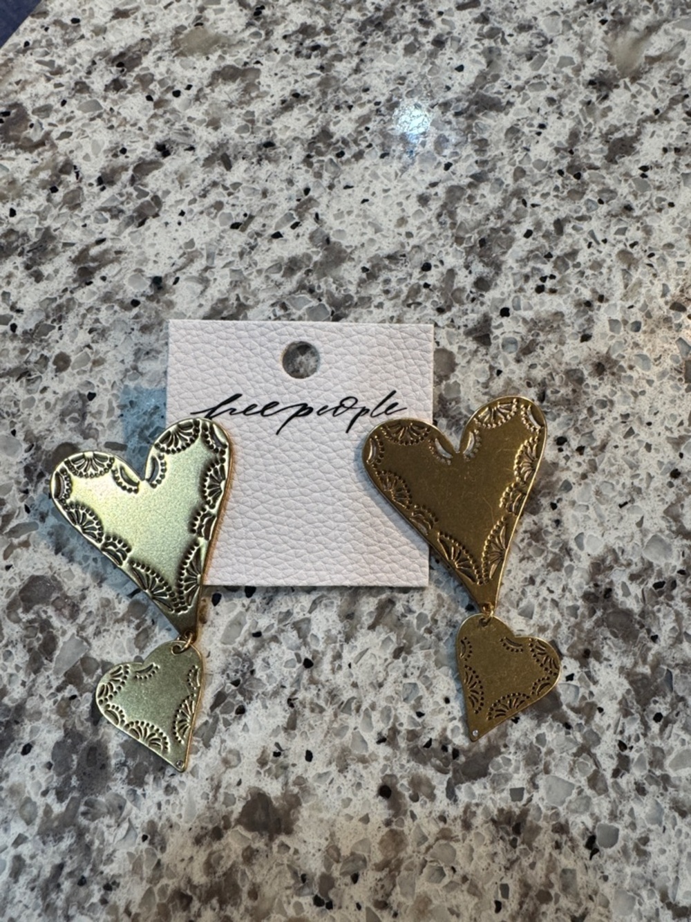 Free People Embossed Gold Heart Drop Earrings